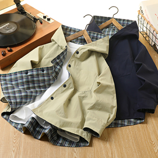 男童春装外套2026新款儿童正反两穿防风上衣中大童连帽休闲夹克衣