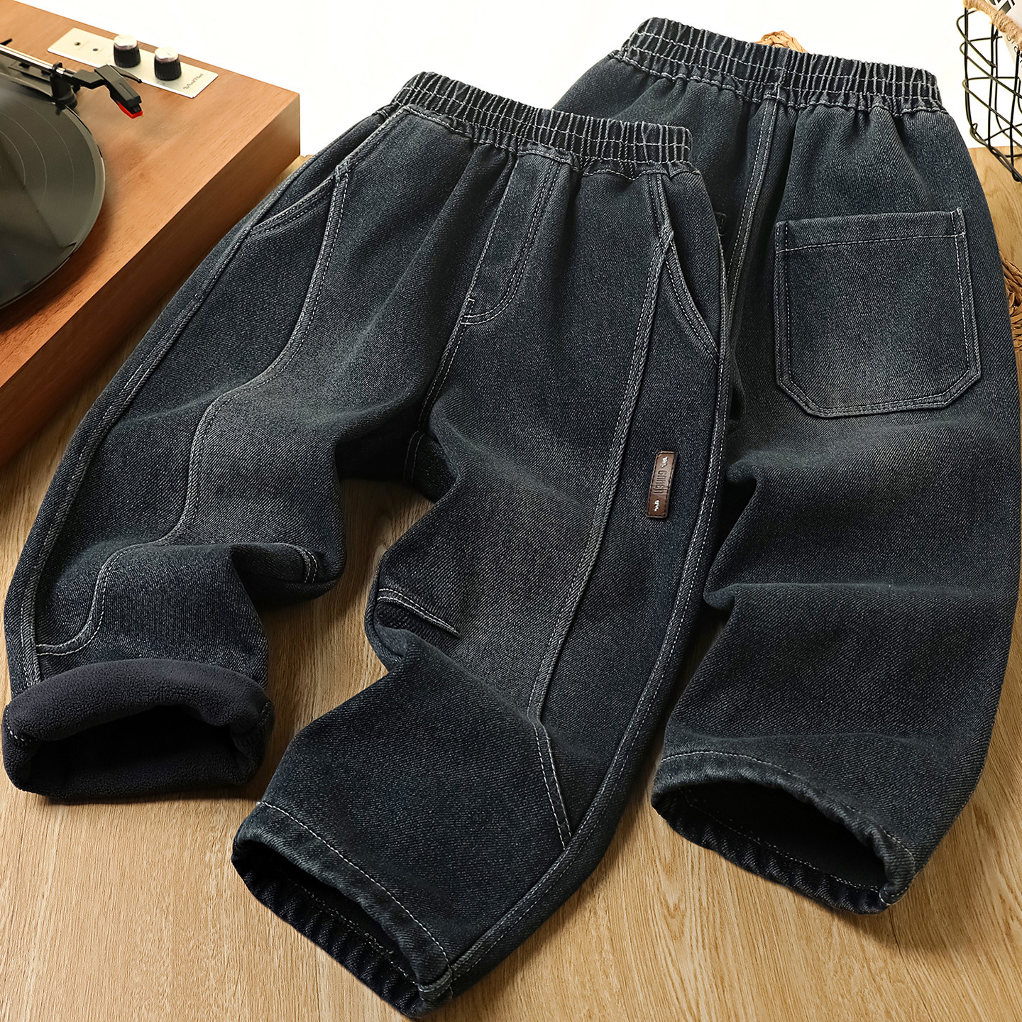 男童加绒裤子秋冬2025新款儿童洋气加厚牛仔裤中大童帅气保暖长裤