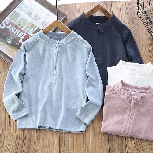 男童长袖T恤春秋装亚麻上衣