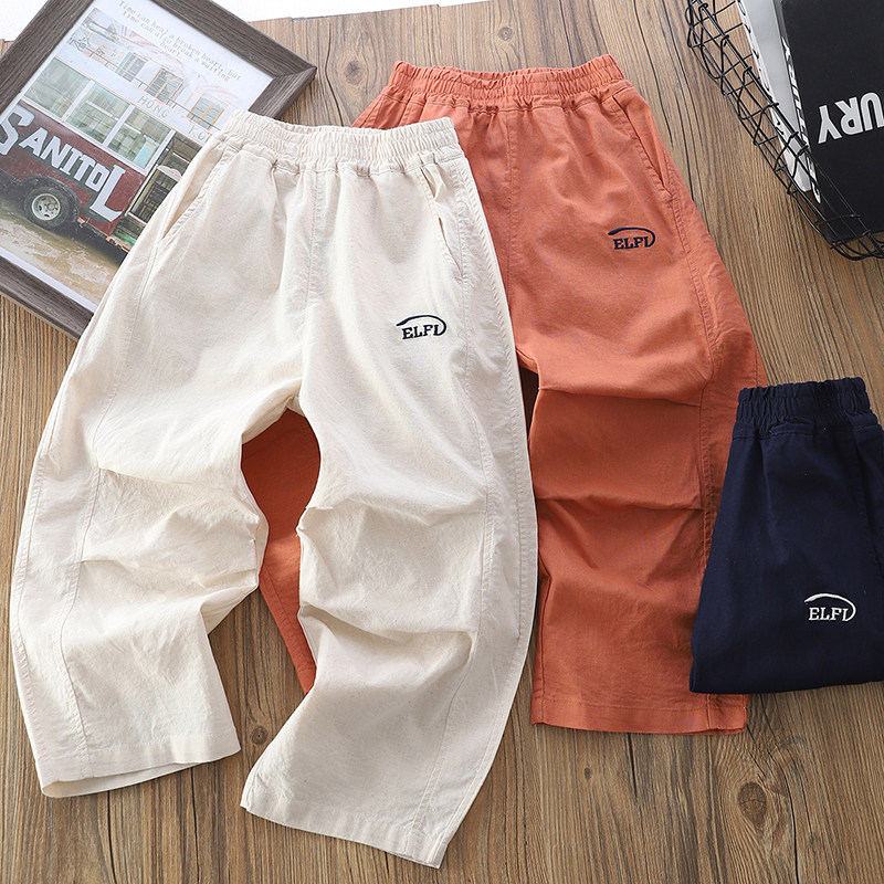 男童棉麻薄款裤子夏季2026新款儿童帅气凉感长裤中大童透气运动裤