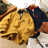 男童加绒半拉链卫衣秋冬2025新款 儿童立领加厚上衣中大童打底衫 潮