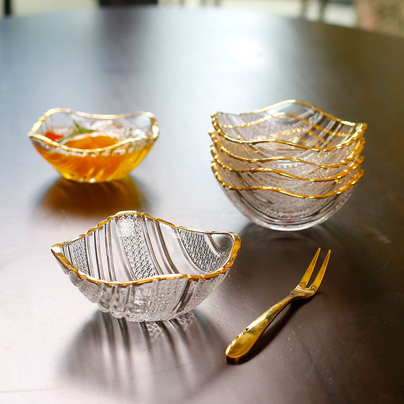 金边透明玻璃小果碗家用水果盘美容院酒店甜品点心碟糖果盘蘸料碗