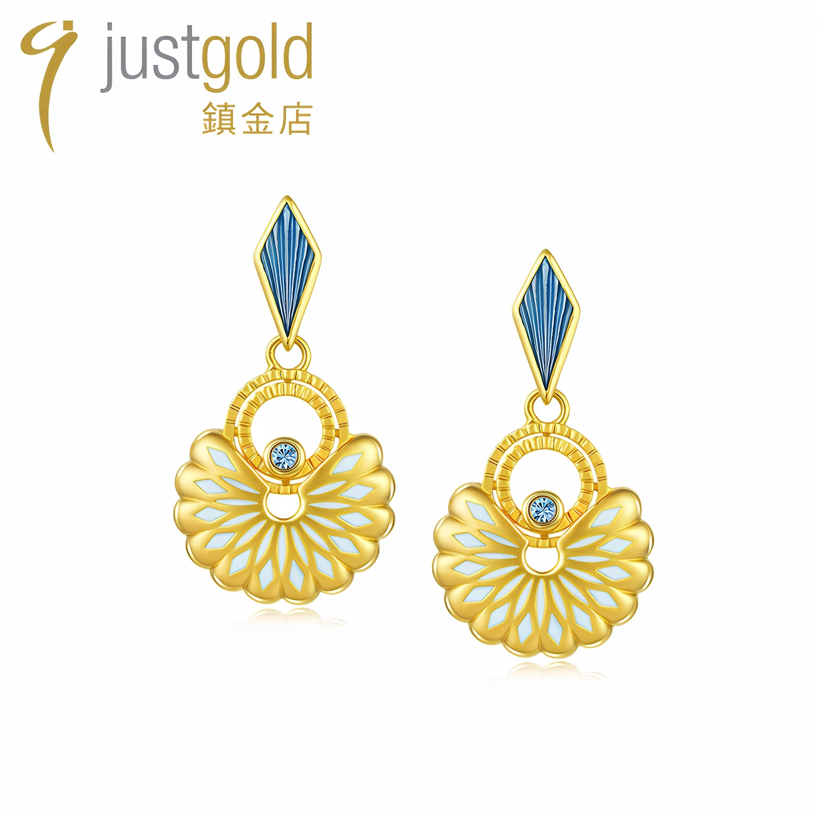 justgold镇金店冰雪梦语黄金足金耳钉耳环（含耳堵）1328971Y