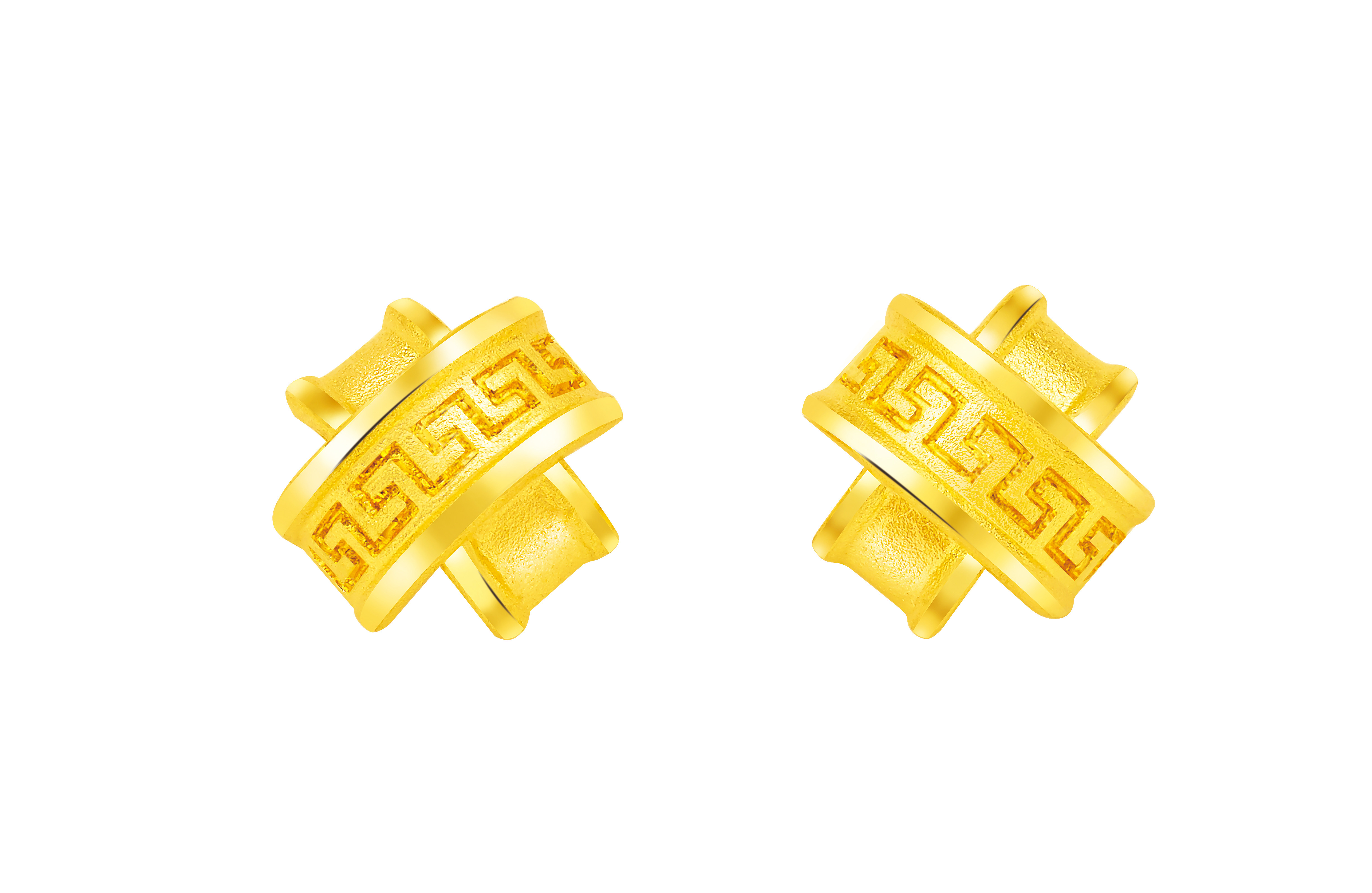 justgold镇金店希腊之履黄金足金耳钉(含耳堵)1323081Y 约2.8克