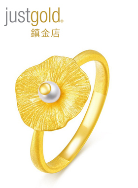 justgold镇金店清渟荷香珍珠黄金足金戒指1713321Y