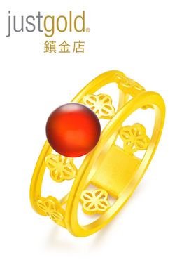 justgold镇金店囍悦婚嫁婚庆订婚新娘子婚礼足金黄金戒指1727541Y