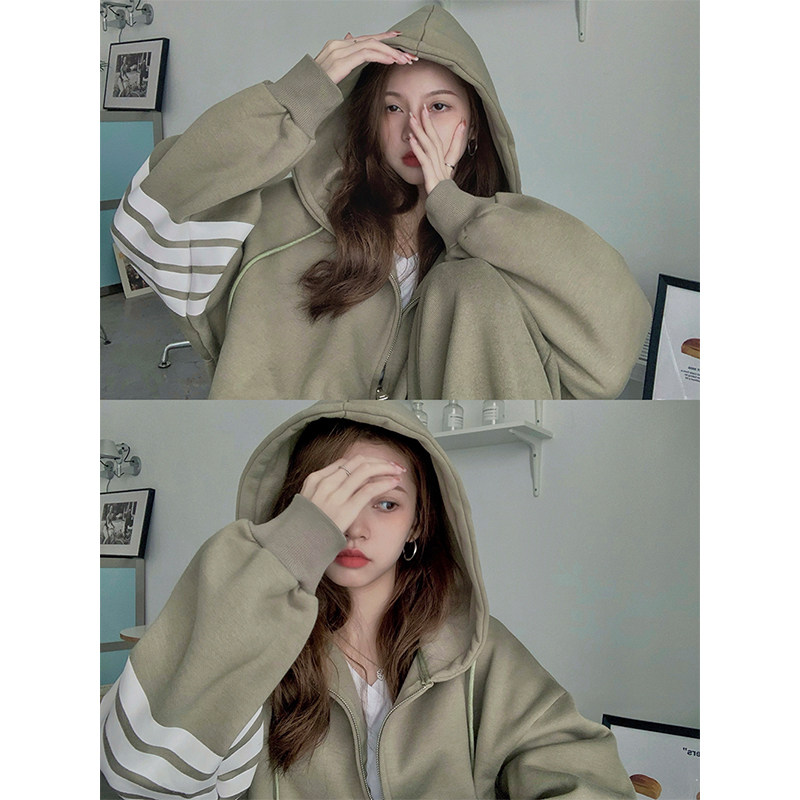 여성을위한 소금 스타일 스트리트 스포츠 정장 봄 가을 신입생 느슨한 후드 티셔츠 캐주얼 인터넷 연예인 투피스 세트 유행