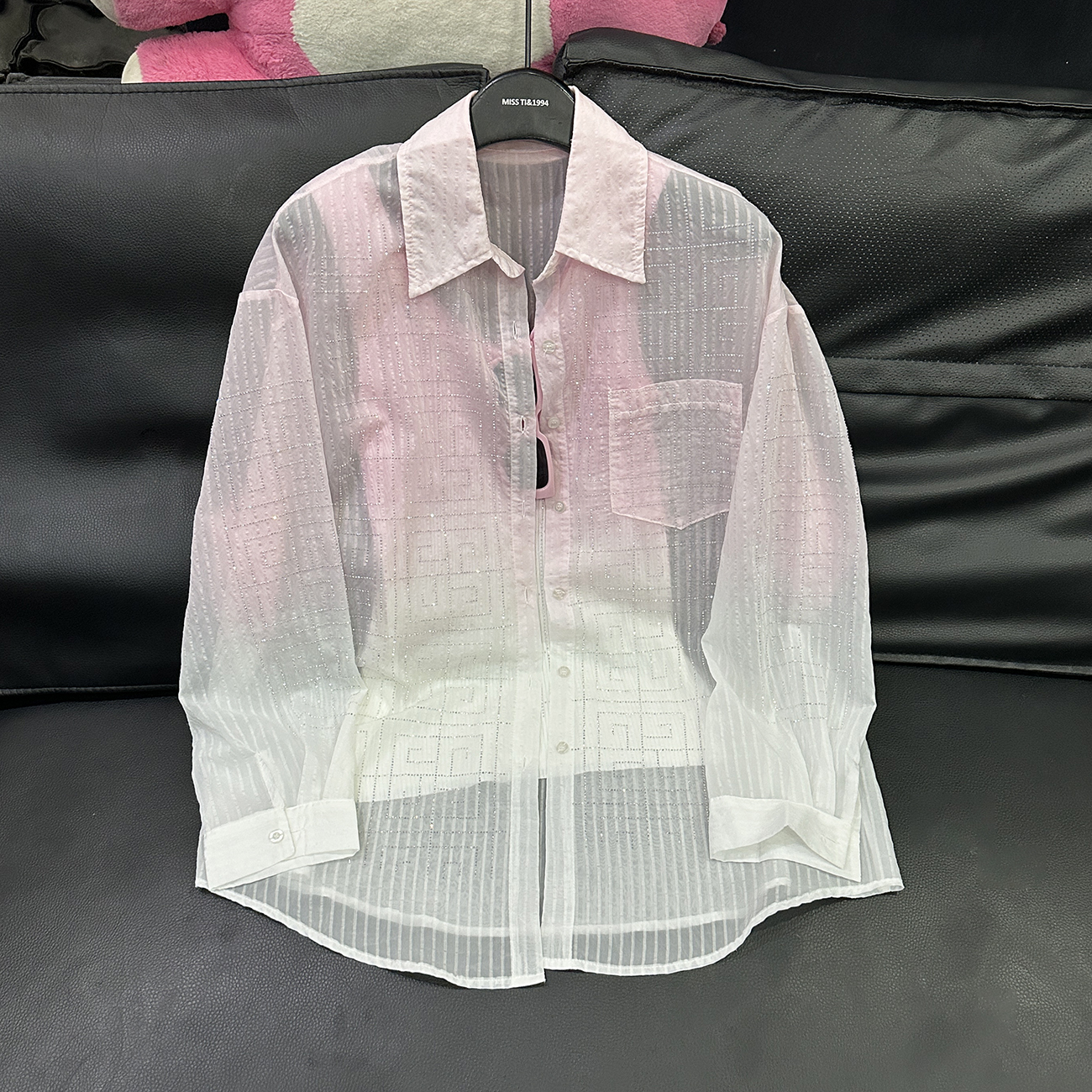 夏季烫钻迷宫渐变色长袖衬衫女