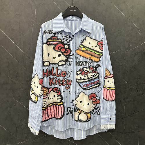 HelloKitty猫条纹长袖衬衫女