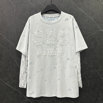 卡通HelloKitty猫假两件T恤女