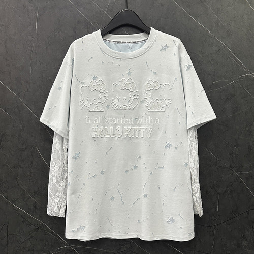 卡通HelloKitty猫假两件T恤女