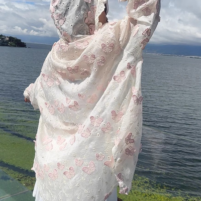 夏季新款蝴蝶刺绣长袖连帽衬衫女