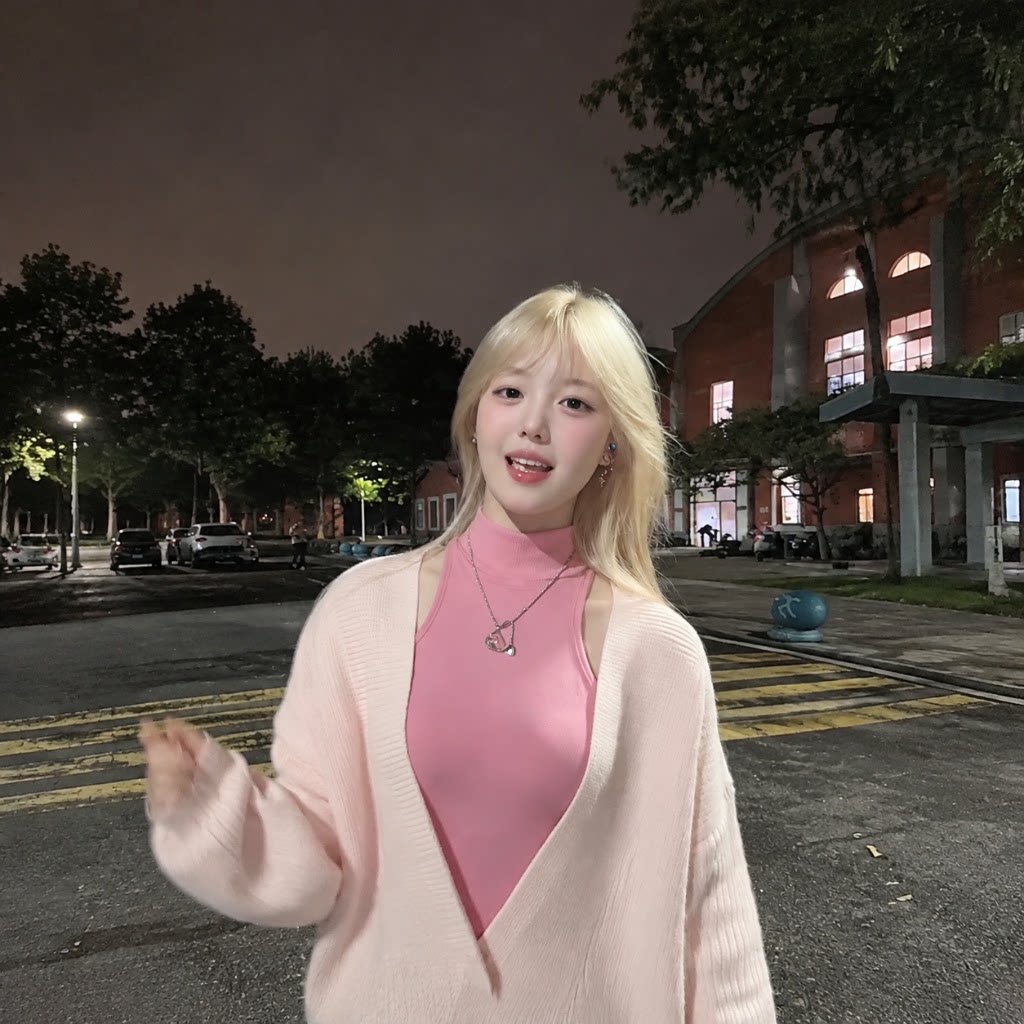 粉色高领露肩针织毛衣女