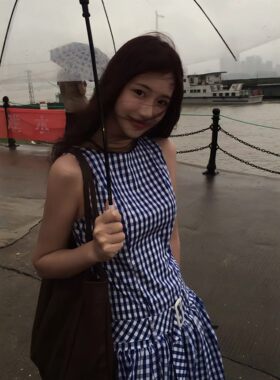 N1同款学院风蓝白格子连衣裙