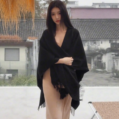 牛又面黑色披肩斗篷秋冬季高级感