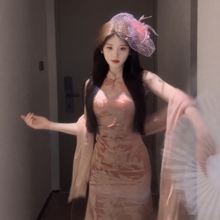 冬日雪旗袍裙套装娇俏江南美人夏季新中式改良连衣裙性感无袖长款