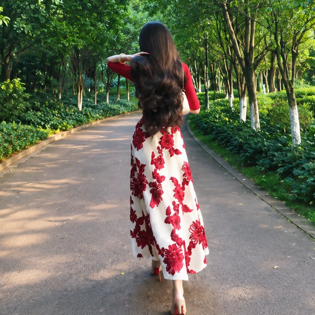 小九同款法式印花显瘦两件套