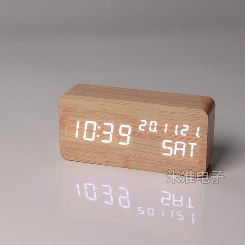 万年历充电款LED闹钟木质