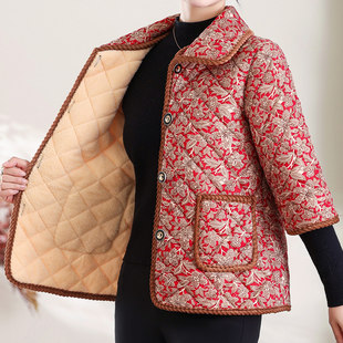 原版正品2025冬季新款时尚碎花加绒加厚中袖棉服女士保暖棉衣中