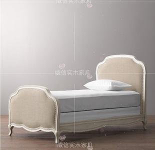 法式 儿童床实木床1.2米单人床美式 乡村复古白色女孩床公主床1.5