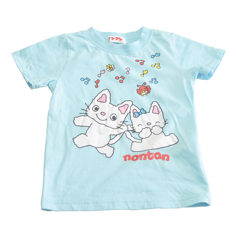 外单夏装女宝短袖圆领纯棉甜美卡通宝宝绘本小猫儿童洋气打底T恤