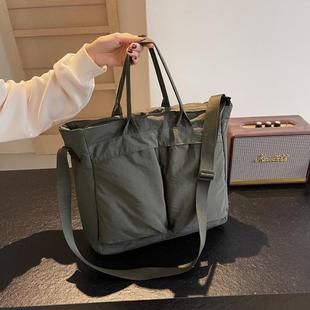 U家多口袋托特包新款大容量手拎包单肩斜挎通勤包学生上课书包女