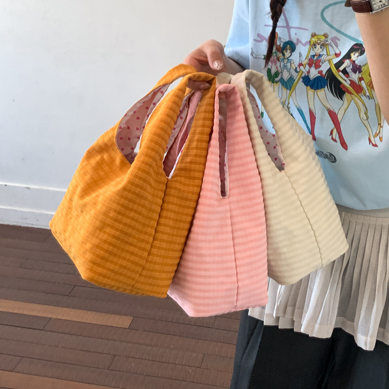 帆布包夏季新款糖果色格子帆布袋 韩版ins小清新文艺简约女手提包