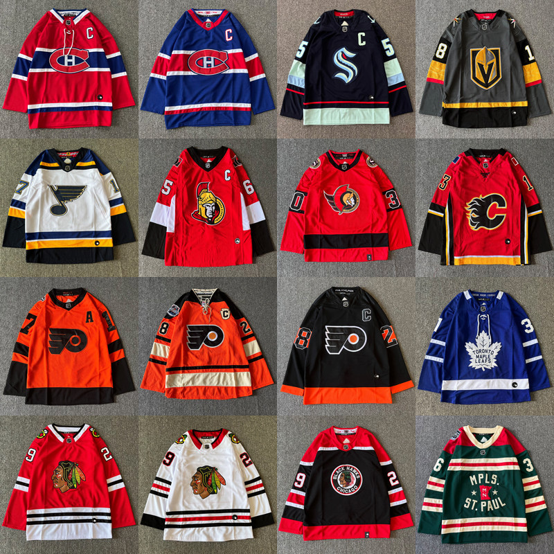 새로운 유럽과 미국의 복고풍 힙합 긴팔 NHL 아이스 하키 저지 속건성 통기성 힙합 힙합 느슨한 자수 저지