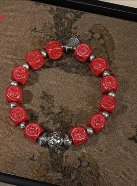 s925银朱砂四方珠手链设计款轻奢时尚首饰礼品