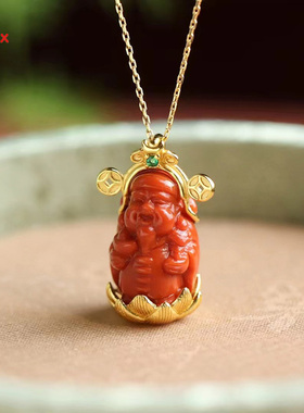 南红玛瑙财神爷s925银吊坠送闺蜜