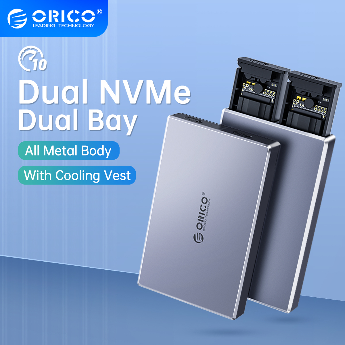 ORICO Aluminum Alloy Dual Bay Dual NVMe M2 SSD Case Support-封面