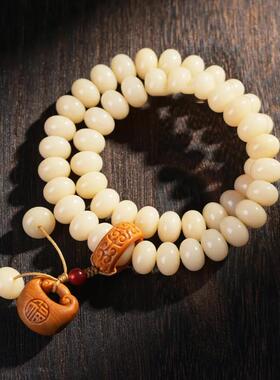 玉化白玉菩提根手串手持女士文玩佛珠男款正品双圈盘玩手链