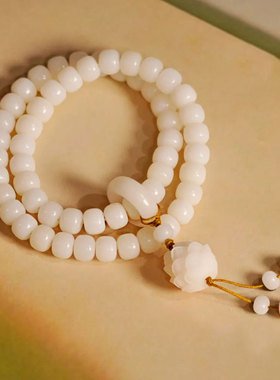 纯天然羊脂白玉菩提手串女款静心佛珠菩提子文玩串珠手链男百搭
