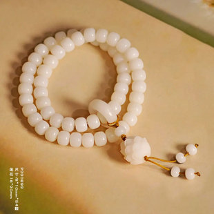 纯天然羊脂白玉菩提手串女款静心佛珠菩提子文玩串珠手链男百搭