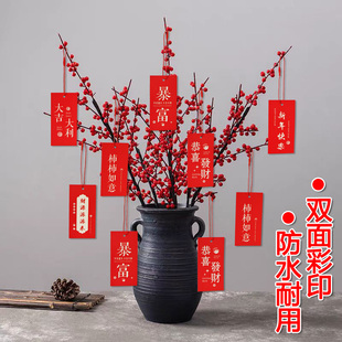 饰新年吊牌 满18元 包邮 红色挂卡蝴蝶兰金钱橘发财树柿子红豆装