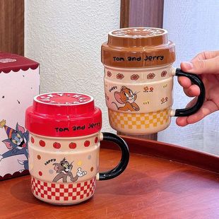 猫和老鼠水杯女生高颜值陶瓷马克杯带盖杯子家用喝水办公室咖啡杯