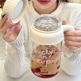 大容量高硼硅玻璃杯高颜值把手水杯办公室耐高温泡茶杯随手杯 新款