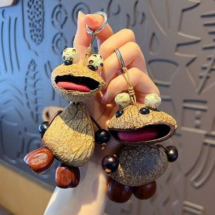 创意手工diy仿真果壳大嘴蛙公仔包包挂件复古汽车钥匙扣摇铃挂饰