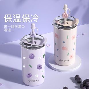 2025双饮水杯吸管杯成人办公室大容量咖啡杯男女高颜值保温杯杯子
