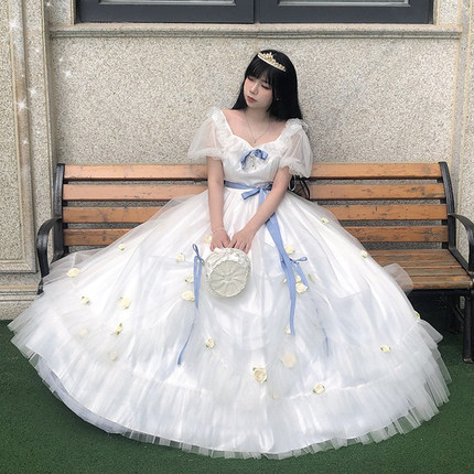 现货 缪斯魔盒 飘飘玫瑰花嫁OP连衣裙lolita复古婚纱长裙黑色白色