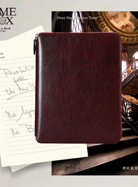 TIMEBOX精品LIKE A BOOK系列意大利手工擦色牛皮定页拉链包记事本商务经理文件收纳包会议记录笔记本子