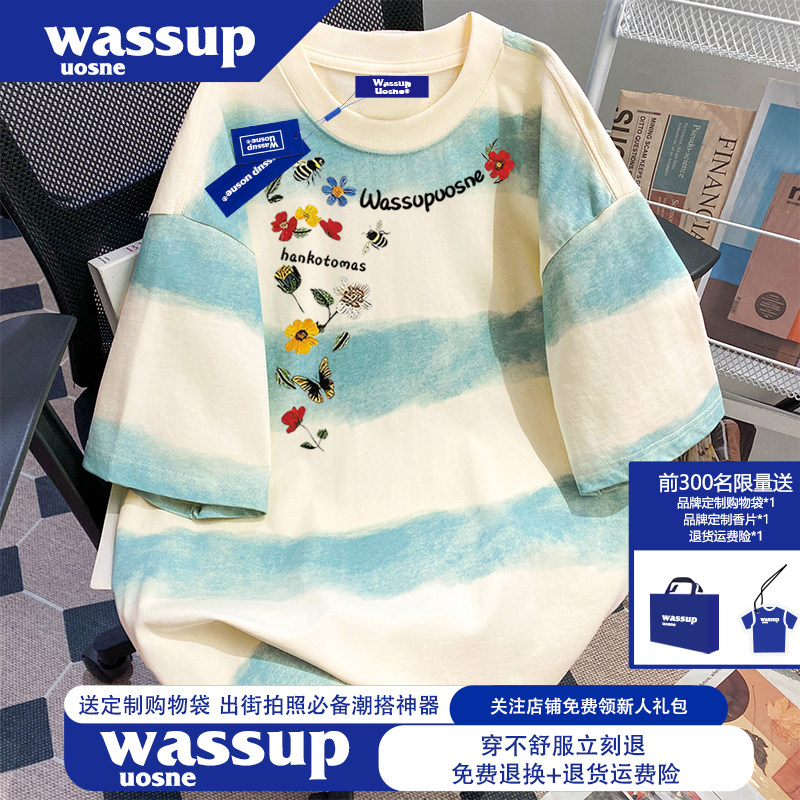 WASSUP今年流行的爆款条纹短袖t恤男女2026新款夏季纯棉情侣上衣
