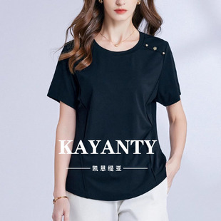 夏季 短袖 KAYANTY女装 新款 t恤上衣纯色微胖mm遮肉显瘦时尚 百搭小衫