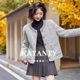 KAYANTY小香风轻薄羽绒服冬新款 毛呢外套羊毛大衣 薄款 超好看短款