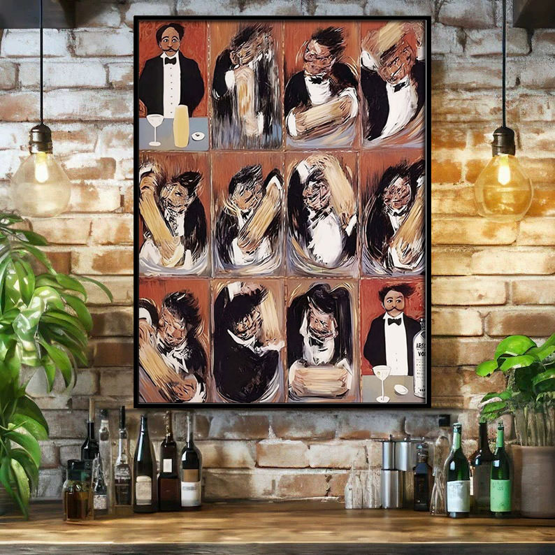 酒吧咖啡馆复古怀旧鸡尾酒调酒插画雪克杯装饰画有框画挂画墙壁画图片