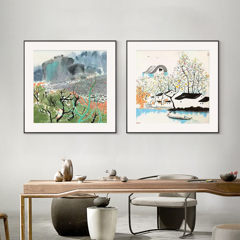 吴冠中新中式餐厅水墨禅意正方形装饰画客厅挂画中国风卧室床头画图片