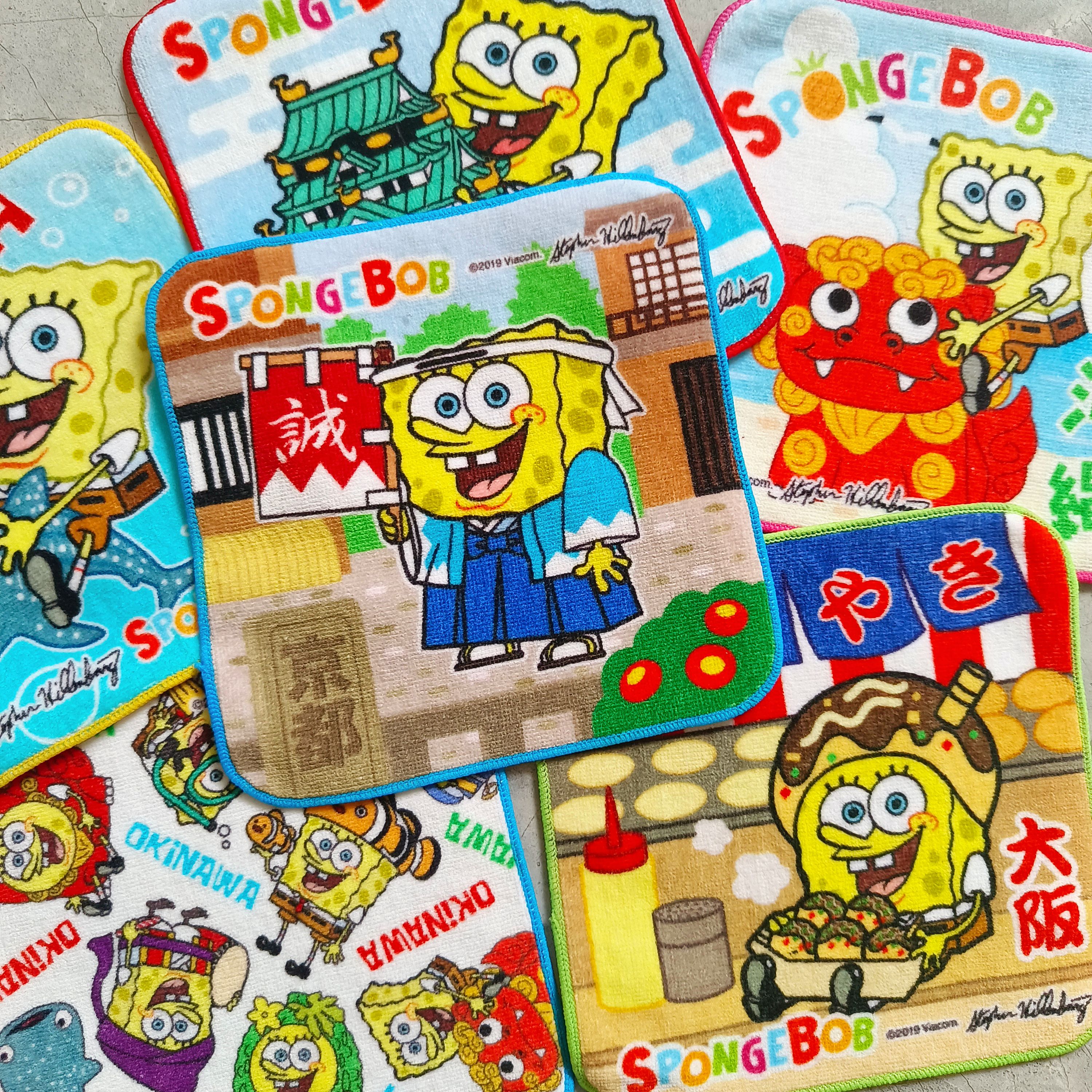 日本正版限定海绵宝宝可爱卡通动漫小方巾周边