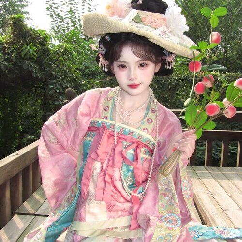 花神司椒花颂声爆款唐风双子汉服上衣绣花半裙飘片围裳披帛四件套