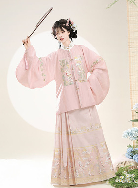 【桂花兔】明制汉服女立领重工刺绣补服琵琶袖印花马面裙秋冬款