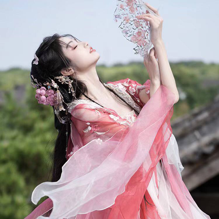 原创汉服女桃花神重工刺绣齐胸襦裙诃子裙大袖衫超仙古装春夏新款
